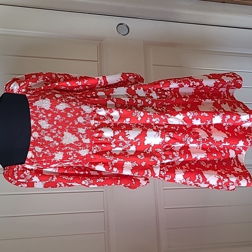 BBX Red Floral Smocked Mini Dress M